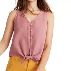 Madewell Texture & Thread Button Up Tie Tank Top Sleeveless Dusty Pink